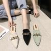 Slippers Women 2025 New Chain Mules Women Slides Square Toe Ladies Striped Shoes Summer Fashion Footwear Square Heel Women Shoes