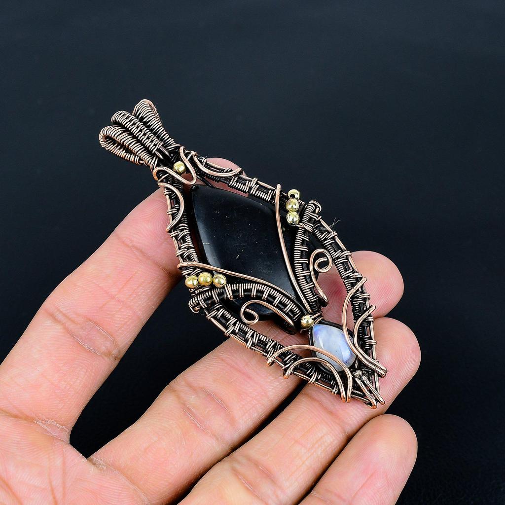 Shungite  999 Copper Wire Wrapped Gemstone Jewelry, Handmade Tree Of Life Pendant, For Thanksgiving