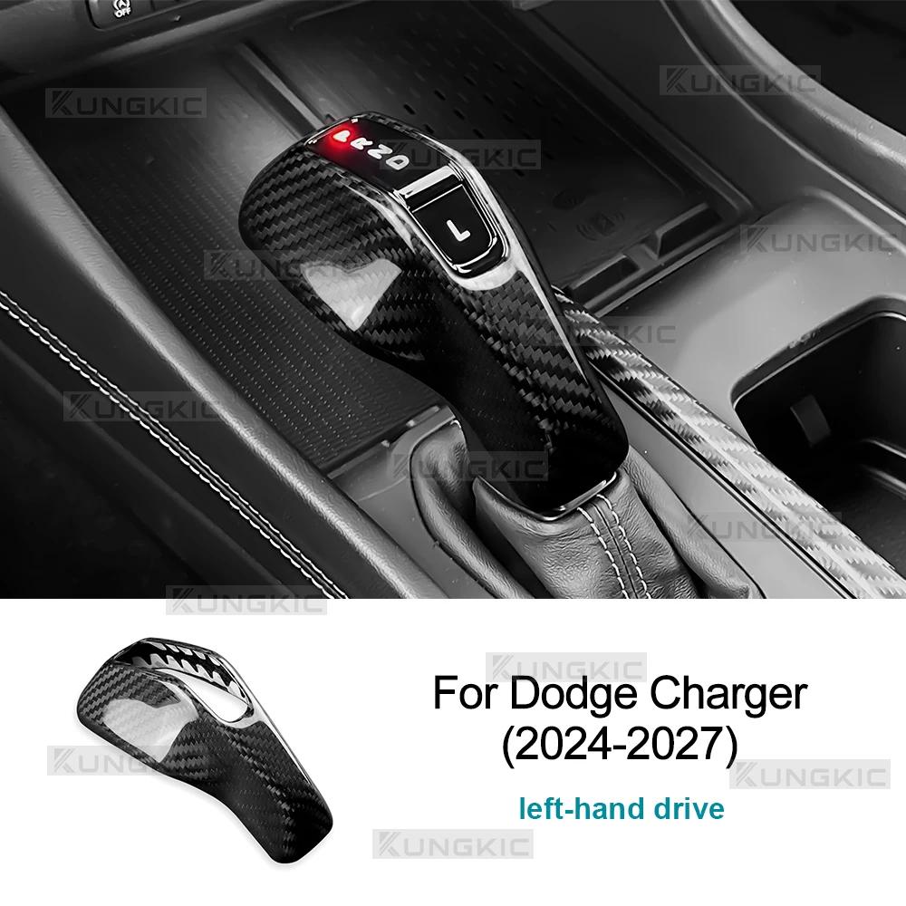 For Dodge Charger 2024-2027 LHD Real Hard Dry Carbon Fiber Gear Shift Knob Cover Trim Sticker Anti-Scratch Wear-Resistant Decor