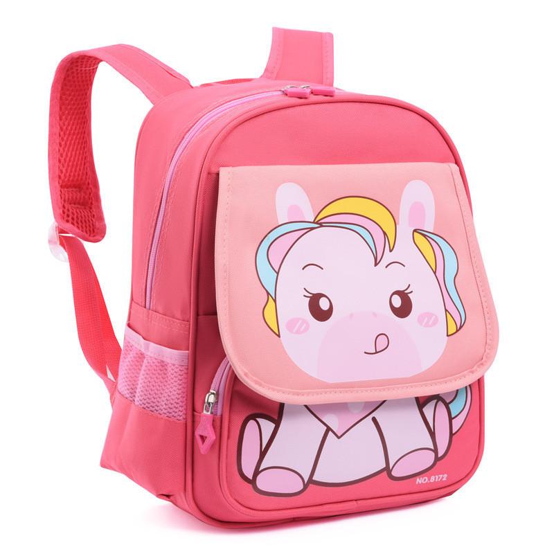Fashionable Oxford Cloth Kids Backpack Breathable Padded Straps Preschool Bag Rose Red