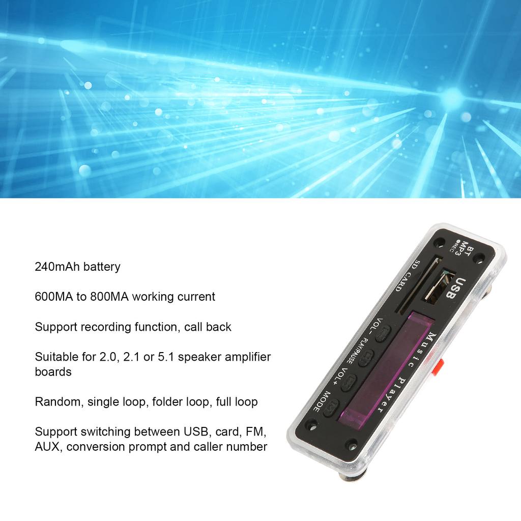 12V   5.0 Decoding Board Support   Card USB FM     Recording Call Back MP3 Decoding Board Module