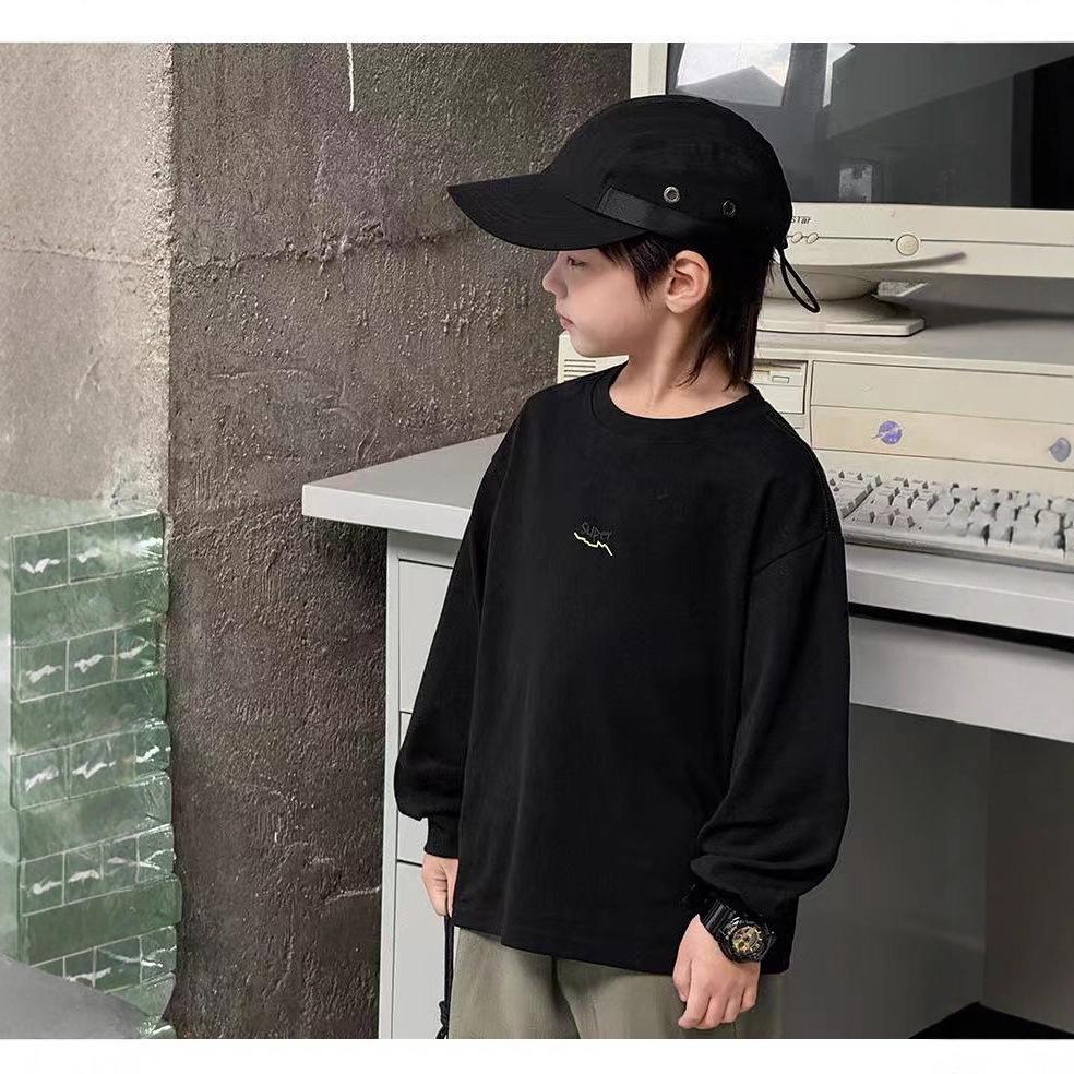 Boys Cotton Long Sleeve T Shirt Spring Autumn White Base Layer Top For Big Kids