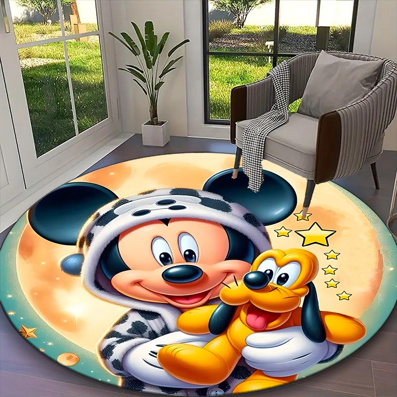 1pc Mickey And Donald Duck Pastel Floral Carpet for Room Floor Mat, Comfortable Office Chair Printed Round Rug, Beautiful Hotel Rug