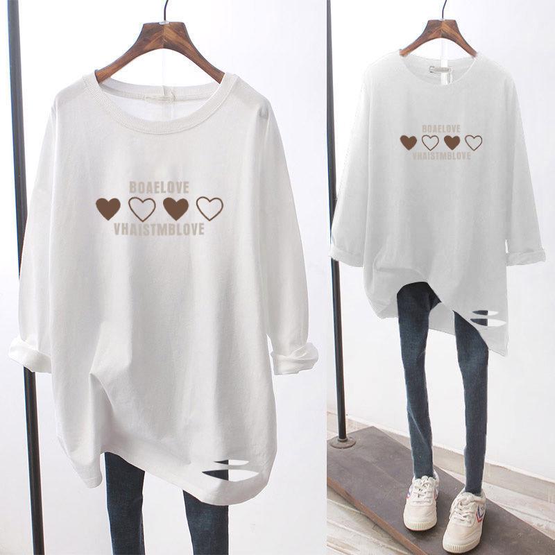 

Women s Trendy Plus Size White Fleece-Lined Long-Sleeve T-Shirt - Mid-Length, Pure Cotton, Autumn/Winter. L [Recommended 95-110 jin]