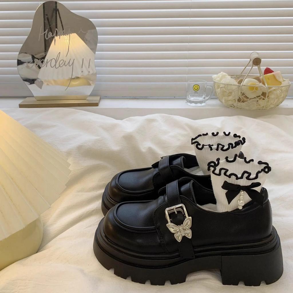 Shoes for Women Japanese Style Lolita Mary Jane Woman PumpsLoafers Platform Gothic Loafers with Bow Medium Heels Round Toe Y2k