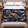 Dinosaur Theme Soft Blanket Personalized Custom Name Text Print Warm Blanket Home Sofa Bedroom Decor