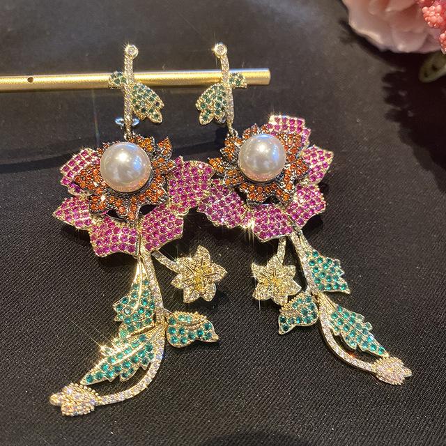 

Роскошные серьги с иглами из серебра 925 пробы, популярные серьги с большим цветком розы, красочные серьги для женщин, званый ужин, ювелирные изделия, аксессуары для ушей