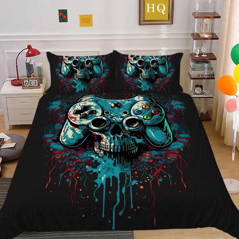 Conjunto de capa de edredom estampado para console de jogos, roupas de cama para casa, design em tamanho completo, capa de cama infantil de alta qualidade