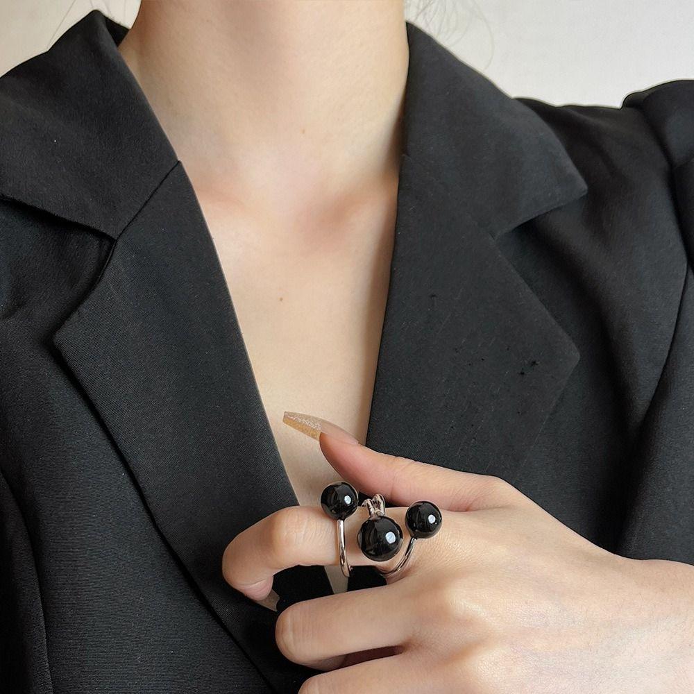 Imitation Opening Rings Chocolate Color Exaggerated Ring Elegant Pearl Rings  Women