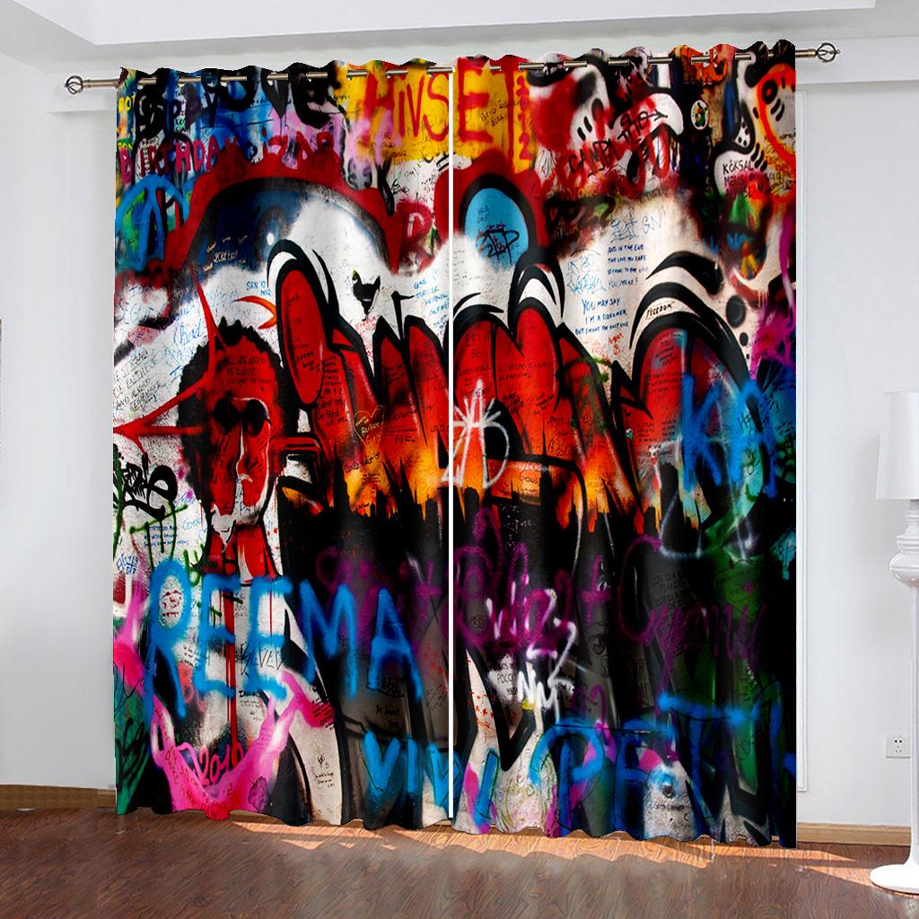 Stylish Bass Thin Graffiti Window Curtains In Youngsters Bed Chamber Living Living Space Hall Treatments Kitchen Decoration Drapes Blinds Rock Music