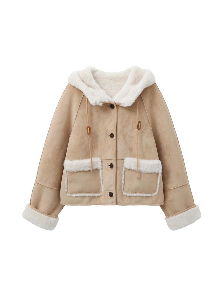 Yuxiang 2025 Winter Women’s Hooded Coat - Leather & Fur Fusion, Cat-Inspired Design