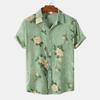 Lapel Short Sleeve Buttons Closure Men Shirt Summer Floral Leaves Print Hawaiian Shirt