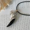 Wolf Tooth Men Necklace - Fashion Resin Wolf Tooth Alloy Wolf Head Pendant Necklace with Leather Rope Jewelry