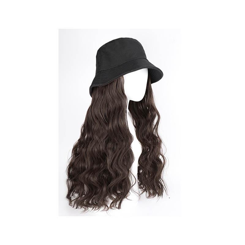 Chapéu Peruca Feminino: Chapéu Balde de Cabelo Liso Longo com Opção de Ondas Cacheadas para Início do Outono