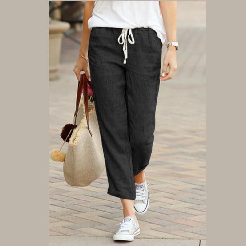 New Solid Color Loose Casual Drawstring Elastic Waist Jogger Pants for Womens Drawstring Capri Tapered Pants Trousers with Pockets