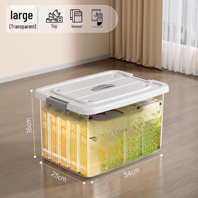Large Transparent Plastic Storage Box for Clothes, Snacks, Books, and Toys