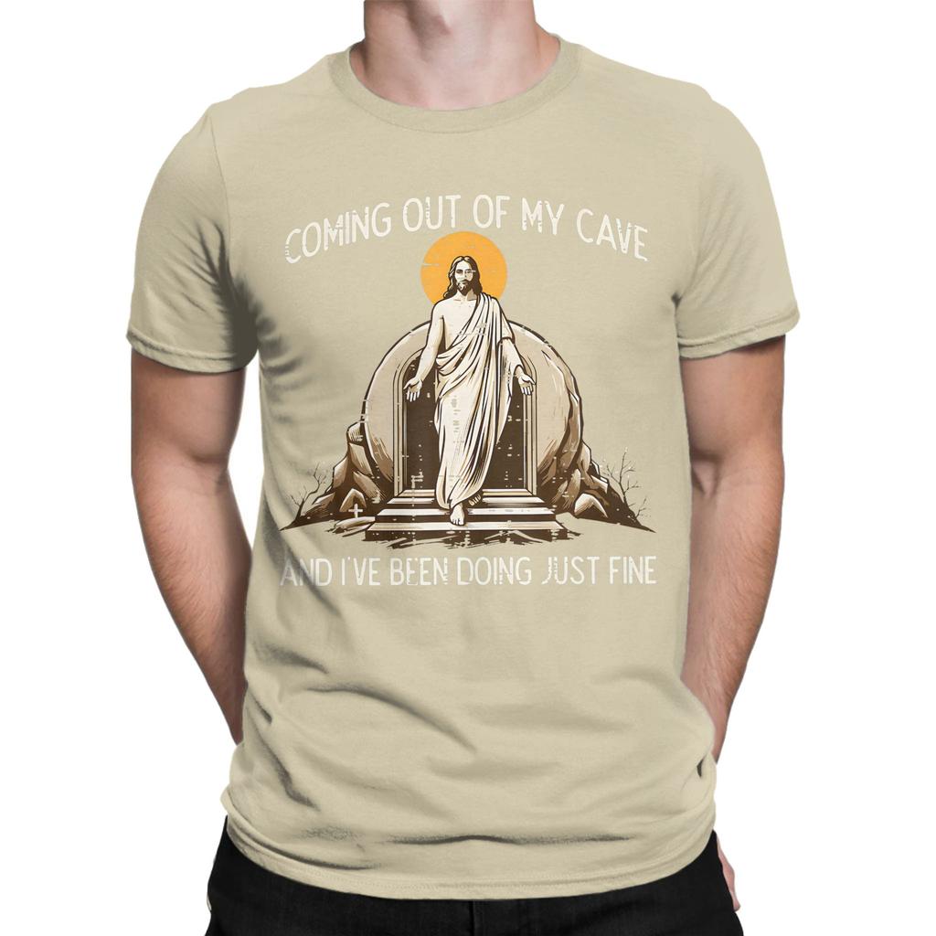 Novelty Easter Coming Out My Cave Jesus Resurrection TShirts Unisex O Neck Cotton T Shirts Short Sleeve Tees Plus Size Clothes