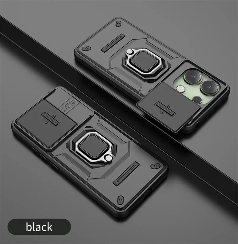 

Чохол Armor для Xiaomi Poco X6 Pro F6 F5 M6 Pro C65 5G 4G Захисне покриття кільце Магнітний тримач Coque Fundas Capa For Poco X6 чорний