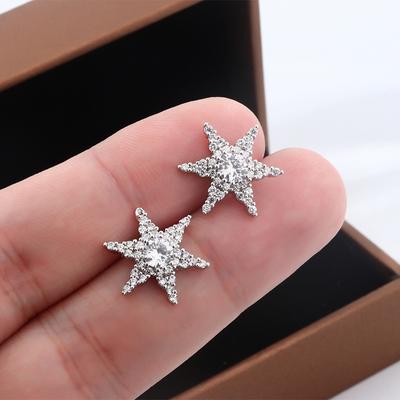 High Quality Shiny Star Shaped Lady Pentagram Stud Earrings Superflash Zircon Party Anniversary  Jewelry Gift
