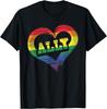 LGBT Ally Heart Rainbow Flag Pride Month Graphic T-Shirt Soft Casual Men