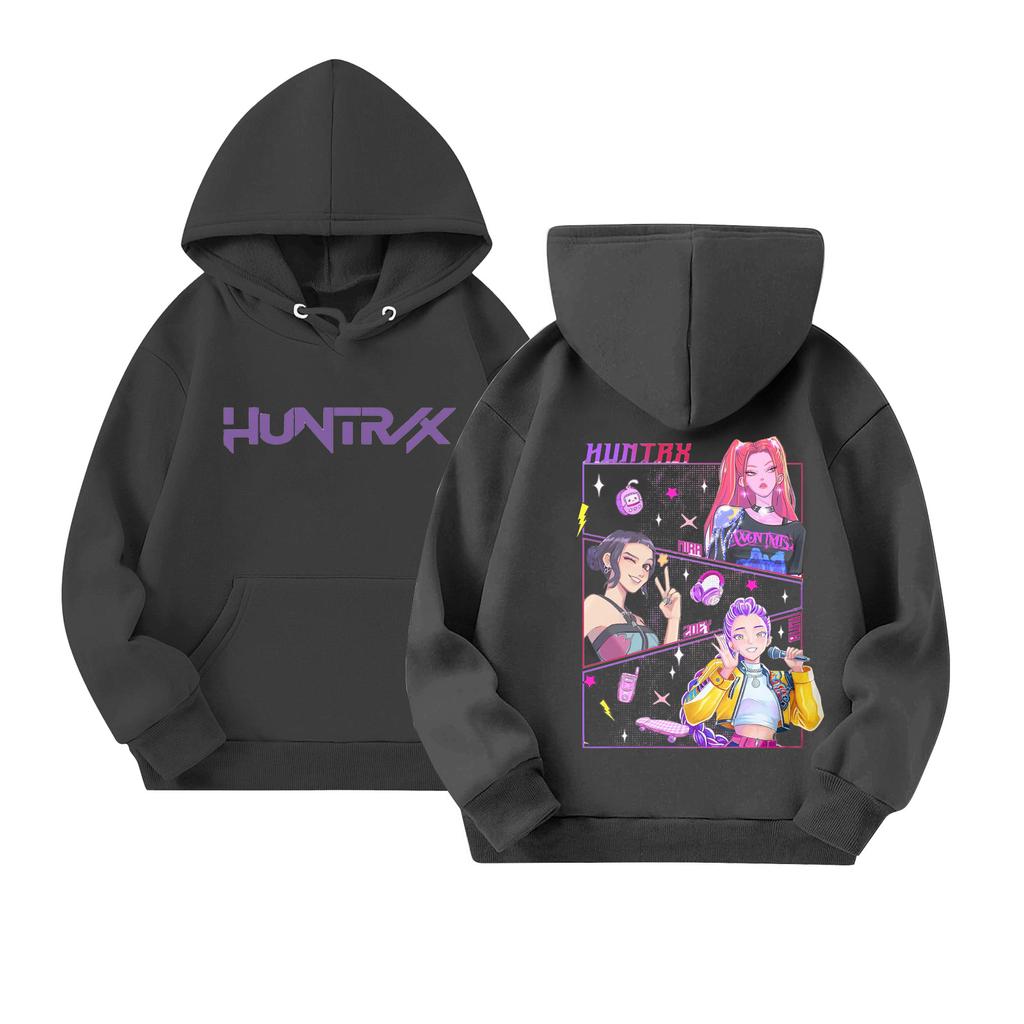 Dziecięca codzienna bluza z okrągłym dekoltem i nadrukiem, z długim rękawem i kapturem