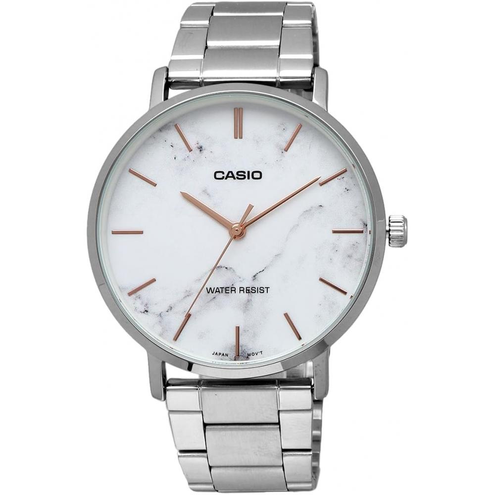 CaSio Men S Quartz Watch White Marble Metal Band Mtp Vt01dm 7a