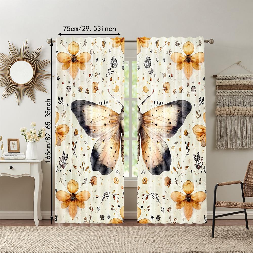 Set Of 2 Vintage Versatile Polyester Transparent Curtains Home Decoration Butterfly Floral Leaf Pee Use Bedrooms Curtain For Master Bedroom Made