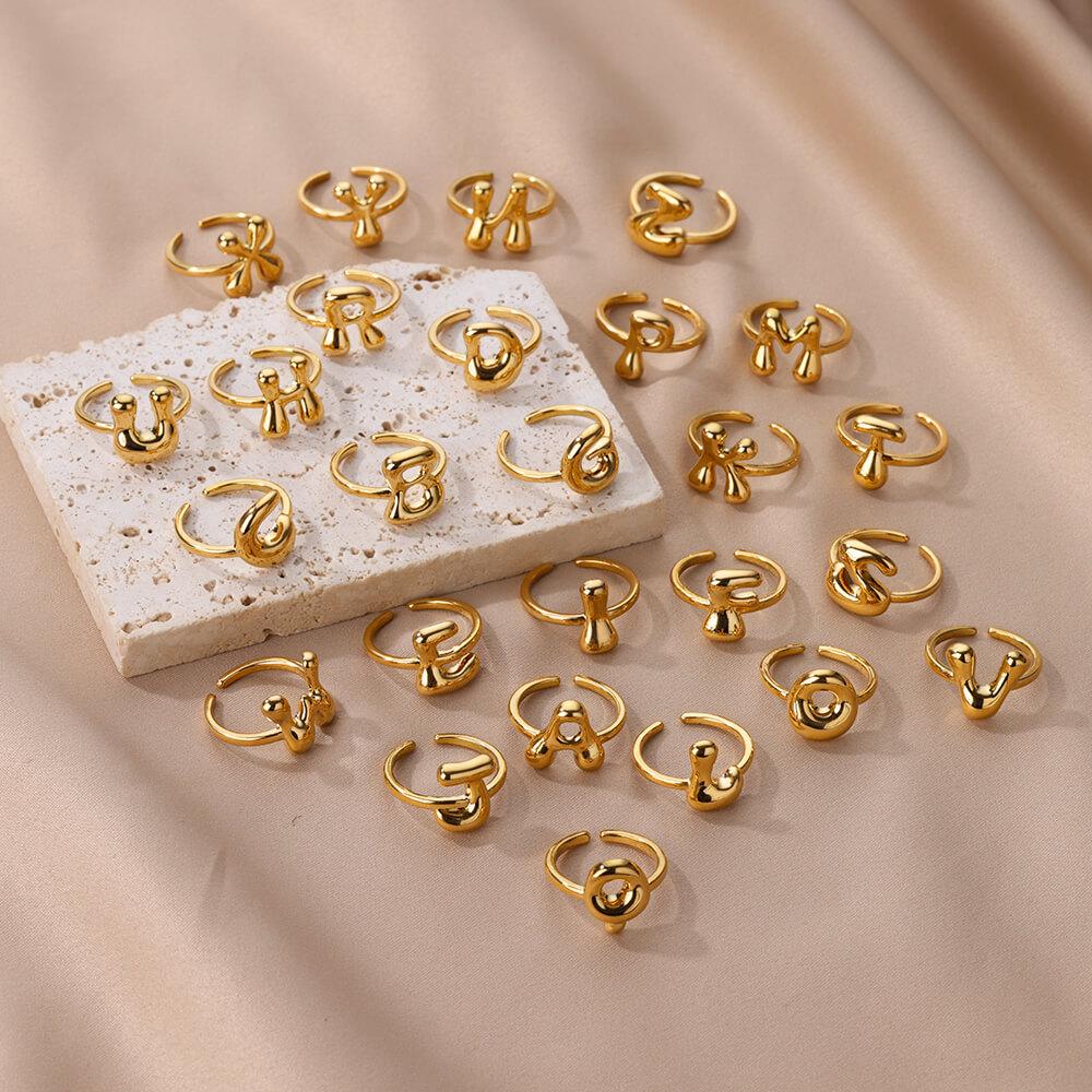 Chunky Initial Letter Rings for Women Gold Color Stainless Steel Ring Vintage Alphabet Jewelry Finger Accessories anillos mujer