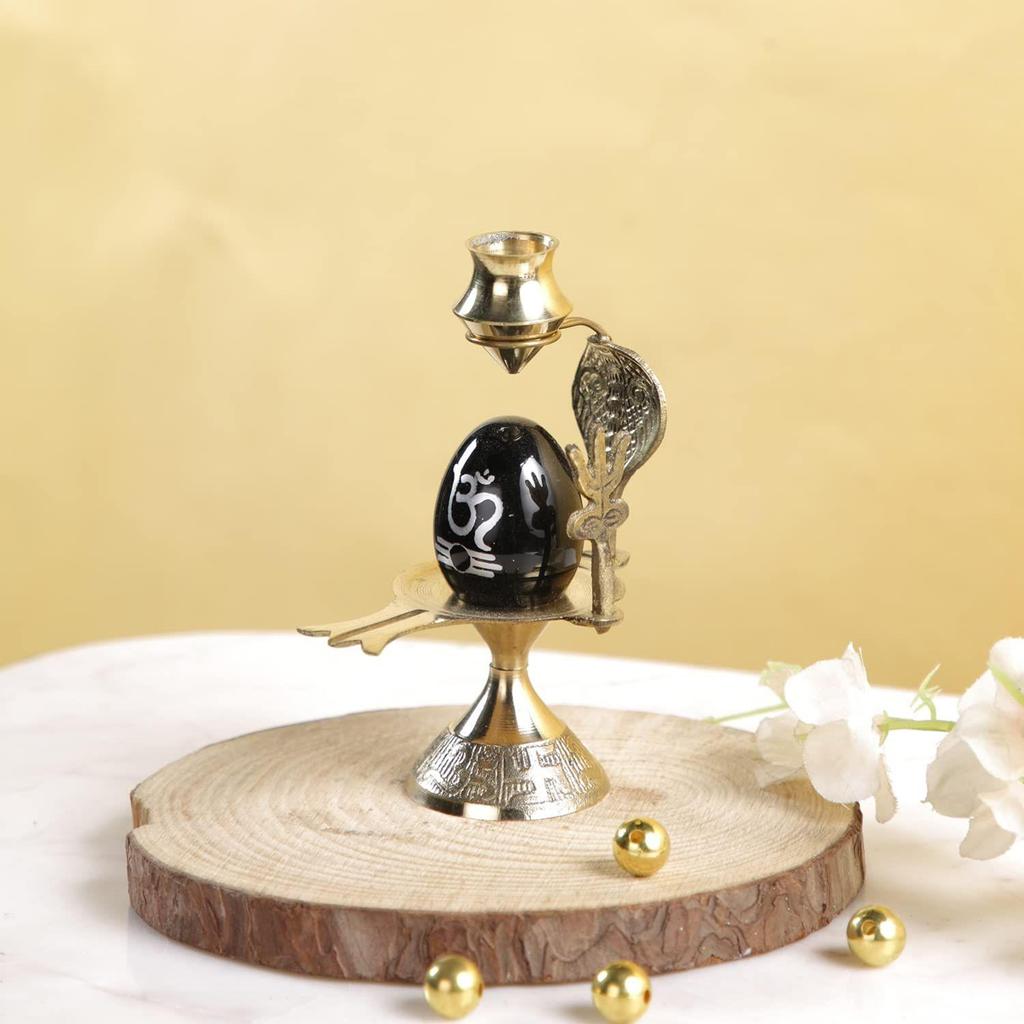 Shivling Idol Messingskulptur Shiva Shivlingam Puja Abhishek Patra mit Trishul und Nag Statue Götterfigur Dekor Geschenke