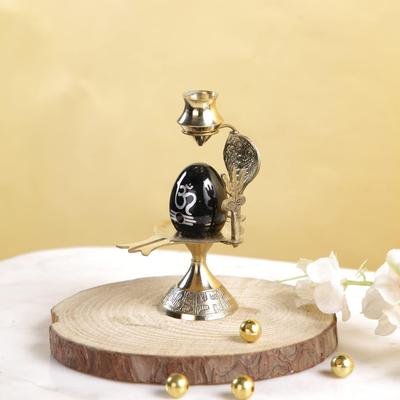 Idolo Shivling Scultura in Ottone Shiva Shivlingam Puja Abhishek Patra con Trishul e Statua Naga Figurine di Dio Decorazioni Regali (3 x 2.6 x 4.7 Pollici)