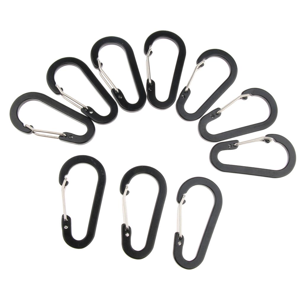 10Pcs Black Steel Carabiner Snap Spring Loaded Clip Hook Karabiner Lock Carabina