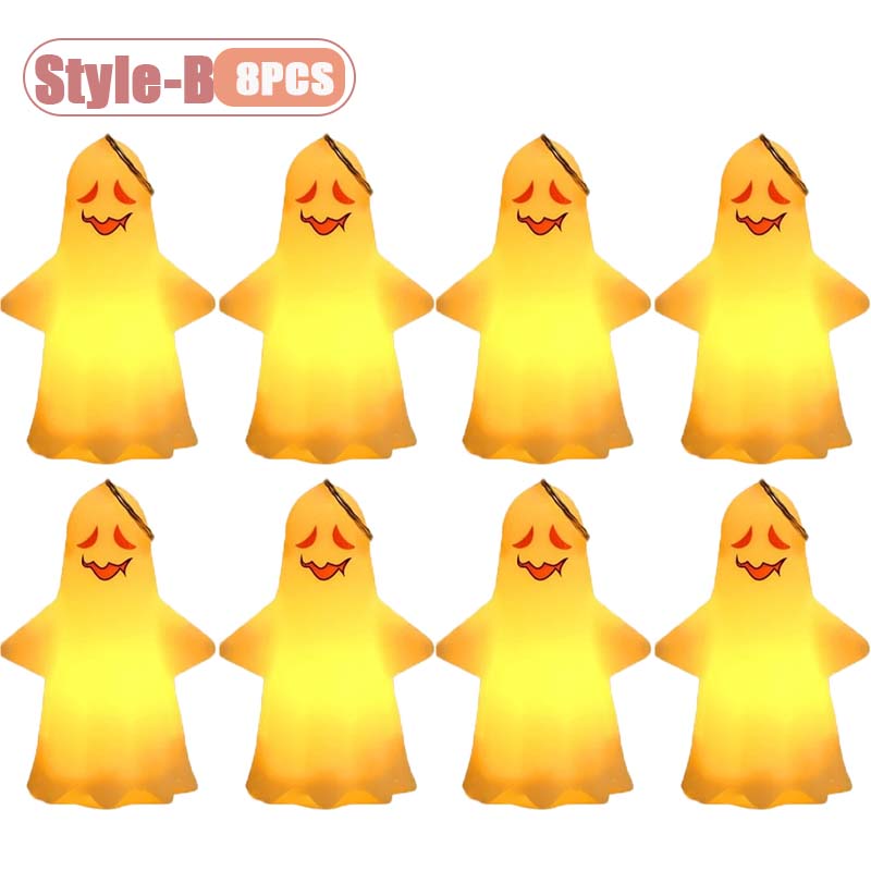 Portable Pumpkin Lantern with Ghost Hanging Ornament Hallowmas Decoration for Party Haunted House Indoor Outdoor Scene Prop