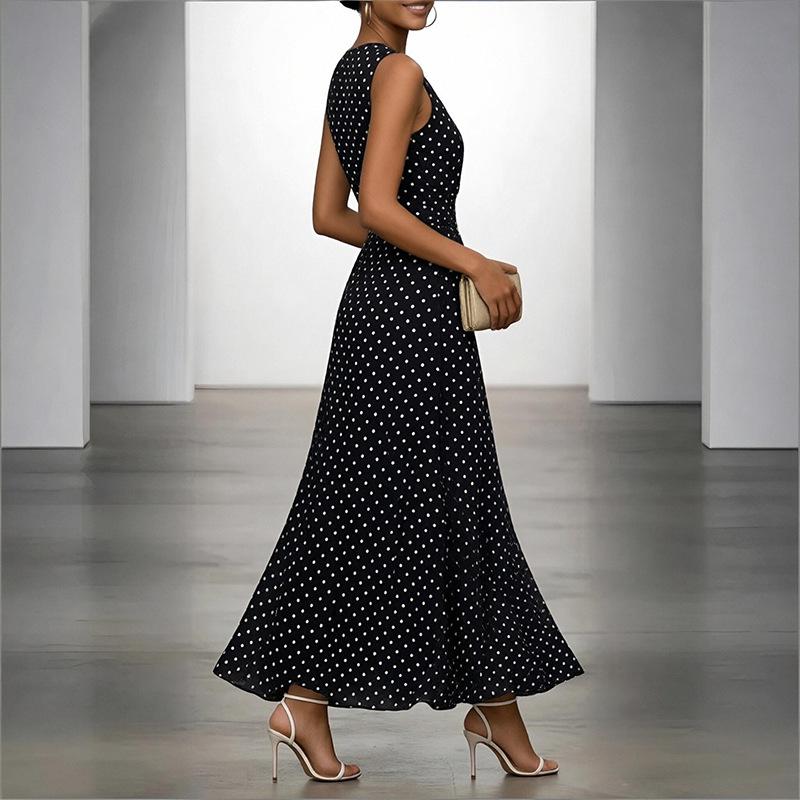 2026 women's clothing summer new, Amazon cross-border Europe and the United States, fashionable and elegant waist lace-up polka dot dress