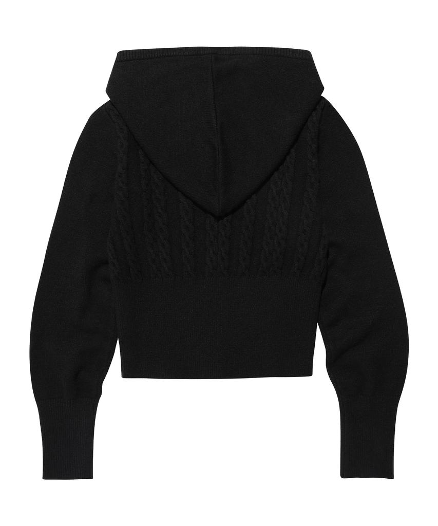 AMES-WORLDWIDE Crop Cable Hoodie Knit Black