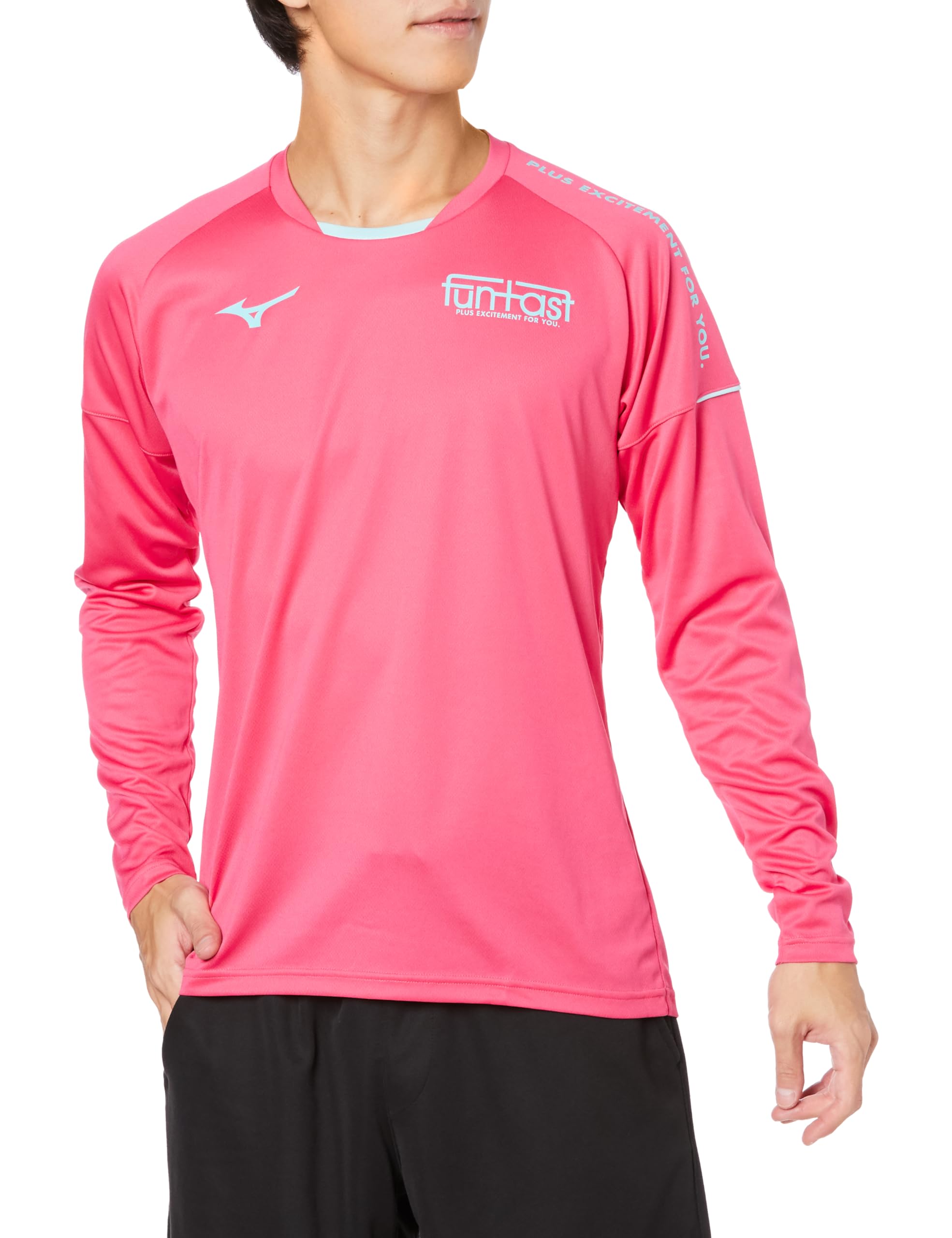 Волейбольная тренировочная футболка Mizuno, стандартный крой, V2MAA522, ярко-розовый x бирюзовый, размер S