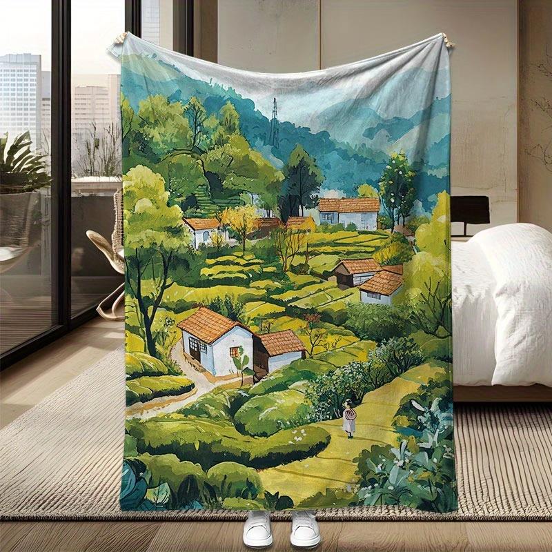 

Green Mountain Rural Landscape Pattern Blanket for Sofa Bed Travel Living Room Office Conditioning Blanket for All Seasons Gifts 75x90cm