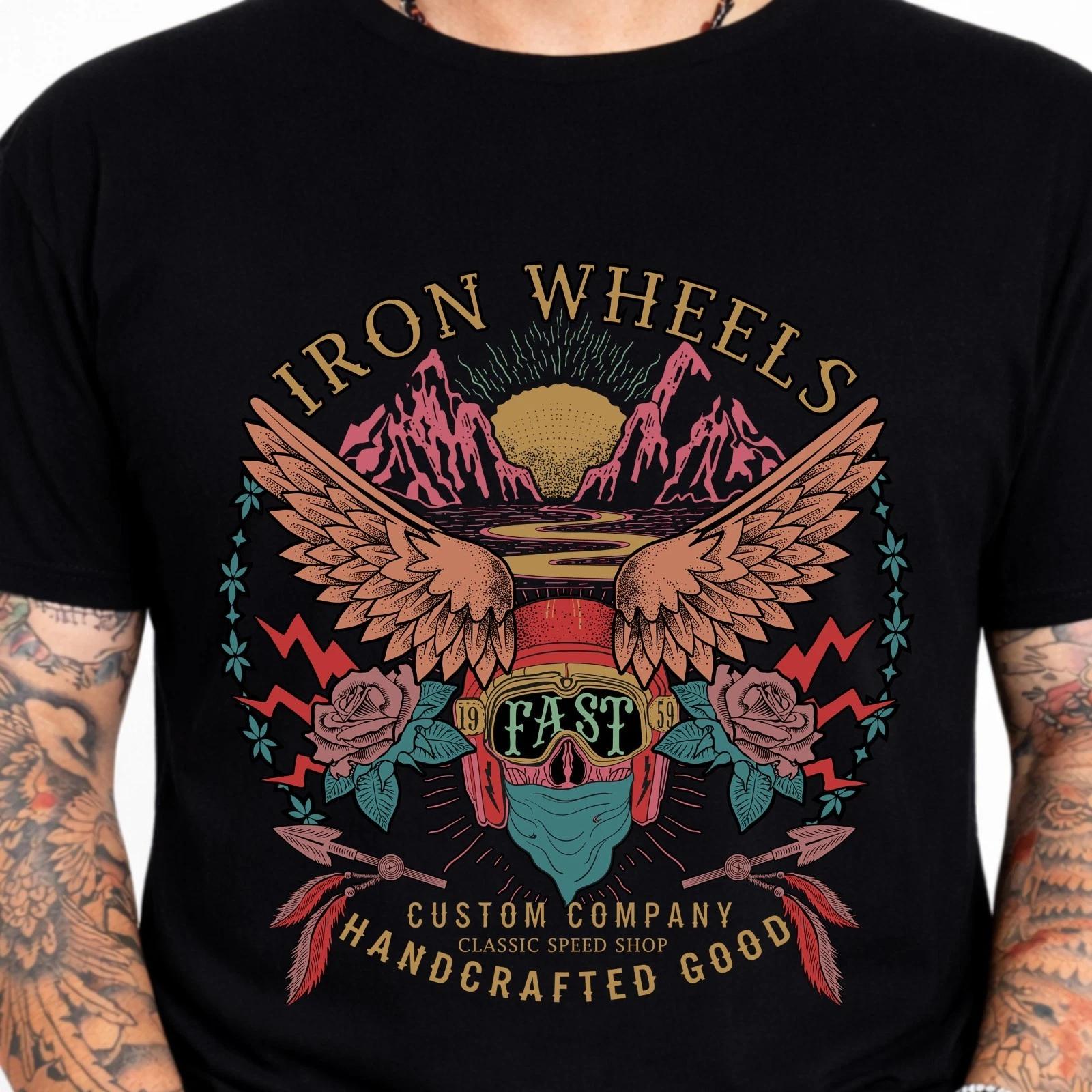 Biker Skull T Shirt Motorcycle Winged Skull Vintage Rider Motorbike Gift Tee L