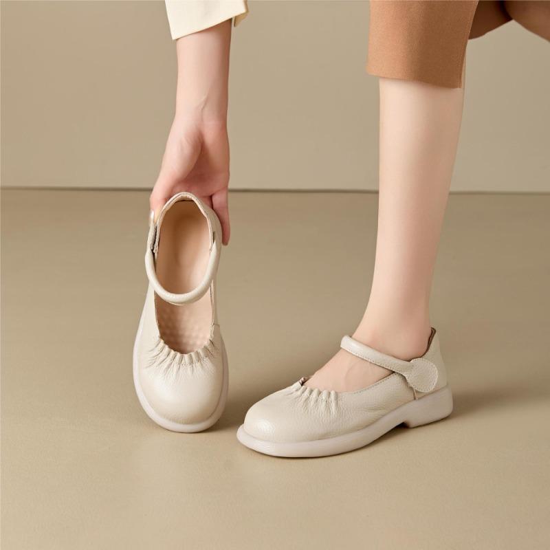 Fashion Spring Summer Genuine Leather Shoes Women Mary Janes Fashion Brand Ladies Flats Black White Plus Size 41 D415