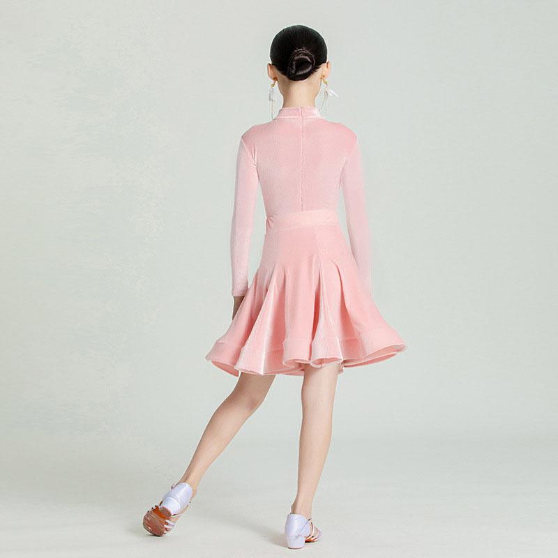 Kurzärmeliges Kinder Latein Tanzkostüm für Sommer- und Herbsttraining Ultra-dünner Samt Mädchen-Graduierungswettkampf-Uniform