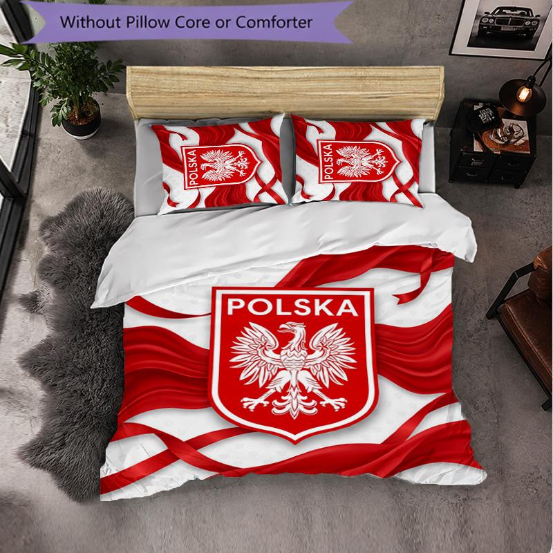Poland Football Pattern 3 Pieces Bedding Set Soft Microfiber Duvet Cover with Pillow Cases for Bedroom