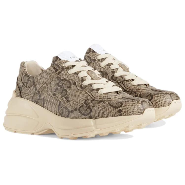 Gucci Womens 100 Rhyton Sneaker 'Beige Monogram' (women's sizes) Beige / Ebony Chunky Sneakers 680915 UMO00 9742