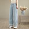 plus size Vintage embroidery floral high waist casual loose Women summer autumn spring jeans denim Straight Pants