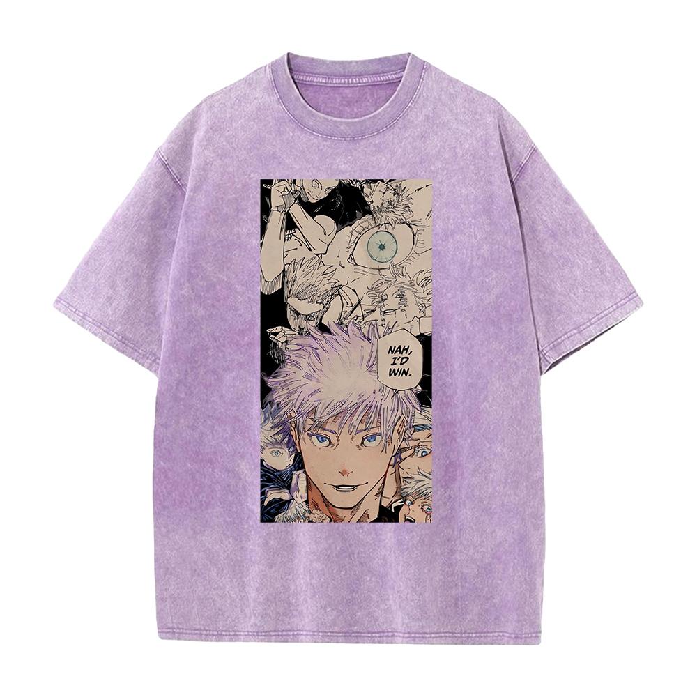 Unisex  Anime Jujutsu Kaisen Gojo Satoru Graphic T Shirt Men Women Casual Clothing Oversized Tshirt Washed Cotton Tee Harajuku T-shirt