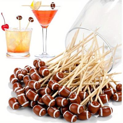 100 Spiedini da Cocktail in Bambù 4,7 Pollici Decorativi con Palla Sportiva Finale Spiedini da Cocktail Decorazione in Legno