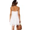 FASHION Women Sling Dress Spaghetti Straps V-Neck Lace Solid Summer Mini Thin Shoulder Strap Dress for Club Party