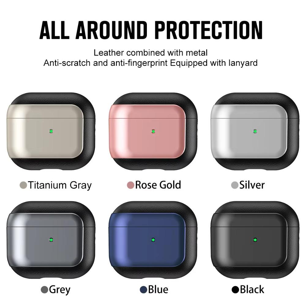 Modern Electroplated Leather Pattern Protective Case For Apple AirPods 4 3 Pro3 Pro2 Wireless Bluetooth Earphone Anti-Drop Cover