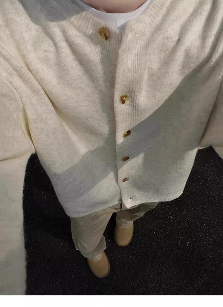Men's Heavyweight Solid Color Button-Up Knit Cardigan - Autumn/Winter High-End American Lazy Style Sweater Coat.