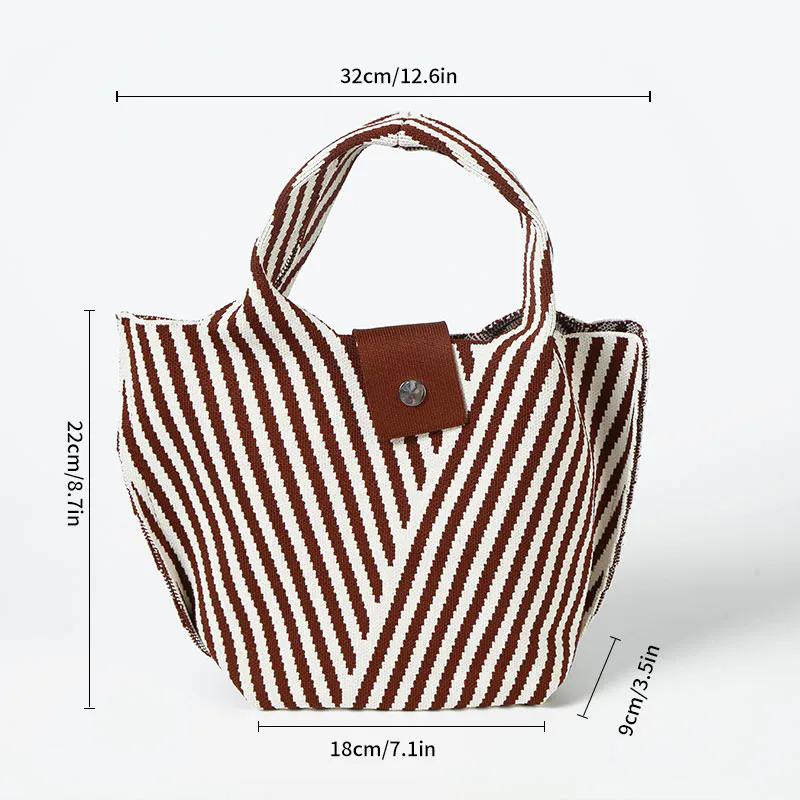 WTEMPO Simple Striped Niche Design Knitted Single-shoulder Tote Bags Women's Commuting Bucket Bags Large Capacity Versatile Bags