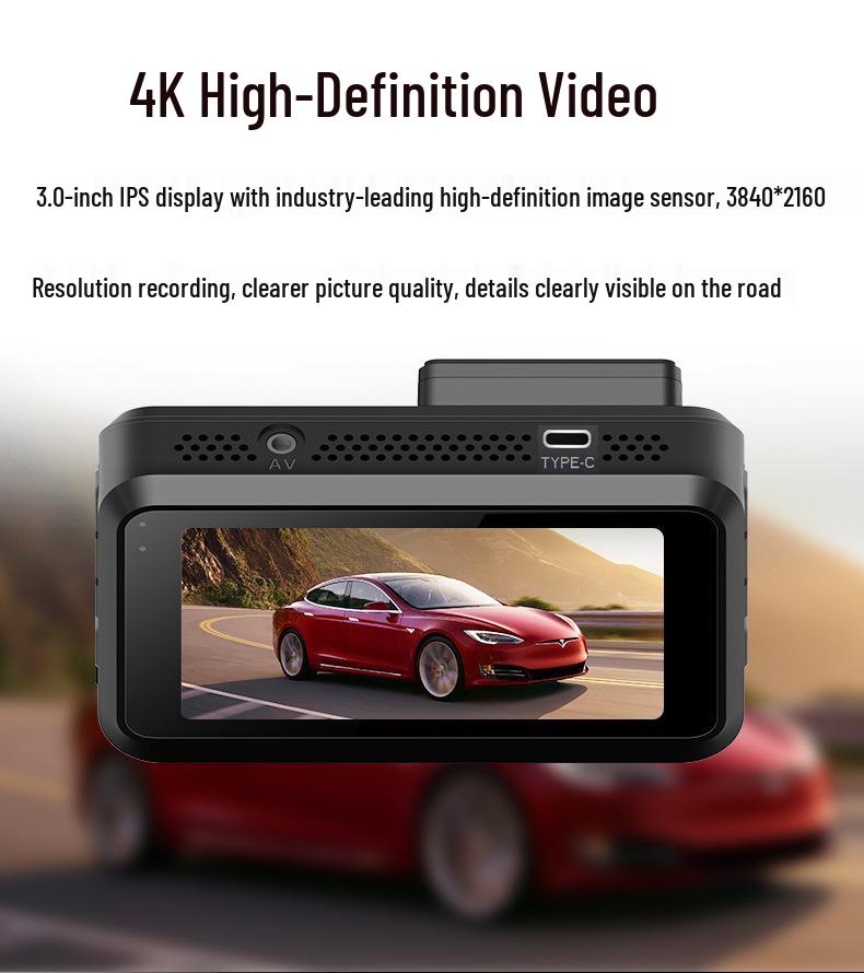 4K Dual Cam: Front & Rear Recording Dash Cam with Reversing Image, Driving Track, HD, 3" WiFi Screen