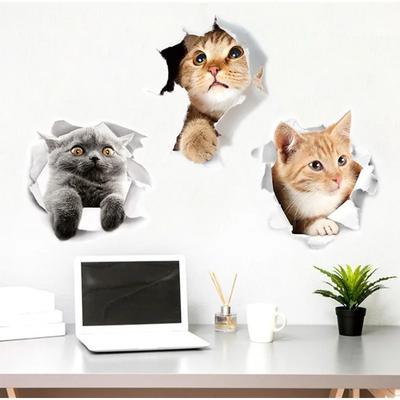 3 PZ Decorazione Casa Carino Gattino Cucciolo Animali Domestici Decalcomanie Artistiche Vivide 3d Buco Divertenti Adesivi Gatto Cane Toilette Fai da Te WC Bagno